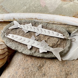 Barracuda Earrings, Long Fish Earrings, Fish Earrings