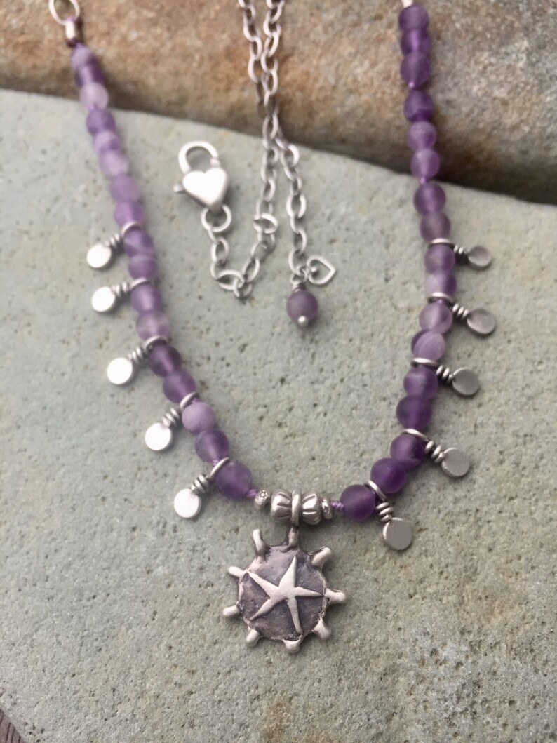Amethyst Charm Necklace Amethyst Necklace Heart Charm Necklace Star Necklace