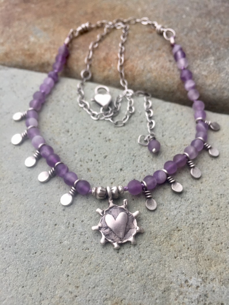 Amethyst Charm Necklace Amethyst Necklace Heart Charm Necklace Star Necklace