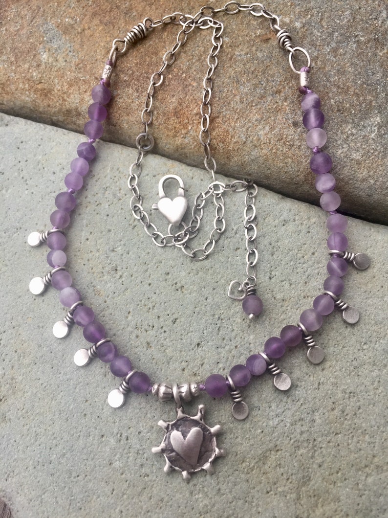 Amethyst Charm Necklace Amethyst Necklace Heart Charm Necklace Star Necklace