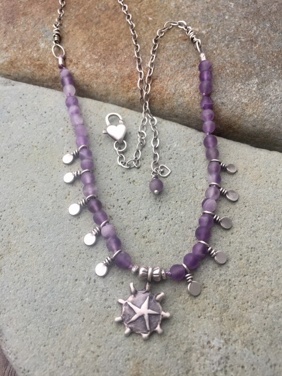 Amethyst Charm Necklace Amethyst Necklace Heart Charm Necklace Star Necklace
