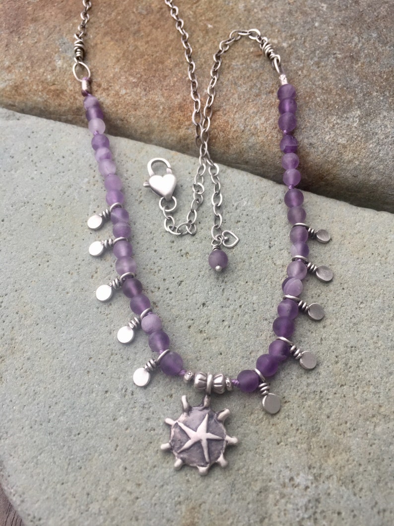 Amethyst Charm Necklace Amethyst Necklace Heart Charm Necklace Star Necklace