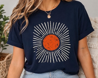 Sun Graphic Shirt Vintage Celestial Sunburst Retro Boho Minimalist Nature Graphic Tee