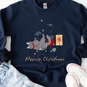 Meowy Christmas Sweatshirt Funny Cat Shirt Funny Christmas Cat Shirt Feline Christmas Sweatshirt Winter Cat Shirt Cat Lover Christmas Shirt