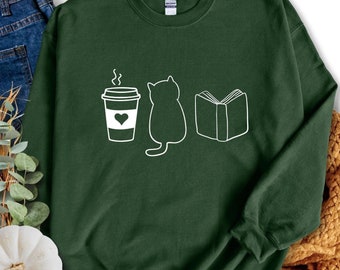 Cats Coffee Books Sweatshirt Book Lover Gift Cat Shirt Coffee Lover Shirt Cat Lover Gift Reader Sweatshirt Cats and Books Book Worm Shirt