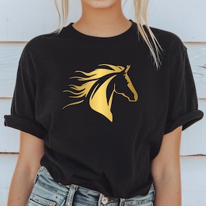 Fire Horse Shirt gold horse graphic tee zodiac year of the fire horse 2026 tshirt equestrian style animal lover western minimalist design