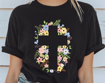 Floral Cross Shirt He Is Risen Easter Shirt Floral Easter Tshirt Jesus Easter Shirt Easter Shirt For Women Easter Gift Christian Gift Jesus