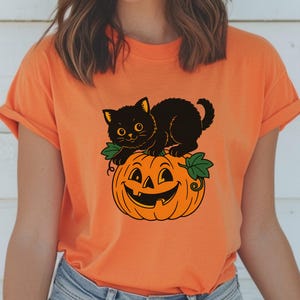 Black Cat Pumpkin Shirt Cute Halloween TShirt Fall Spooky Season Graphic Tee Trick or Treat Costume Cat Lover Autumn Aesthetic Cat Lover tee