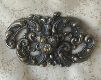 HEBILLA DE CINTURÓN de mujer Art Nouveau Bull Dog de dos piezas de ancho