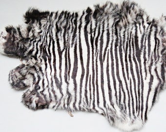 Soft Lush RABBIT fur pelt dyed to look like ZEBRA skin ~ clean tanned leather ready for crafting