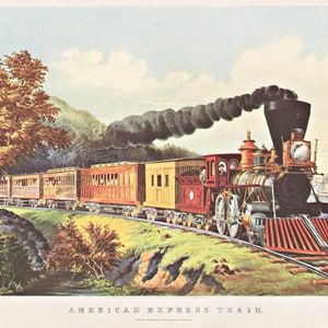 Vintage Prints &quot;American Express Train&quot; Currier & Ives Plate 70 + &quot;Woodcock Shooting&quot;