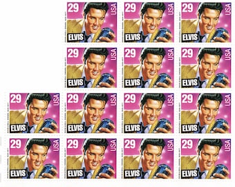 Vintage USPS postage stamps ~ 14 contiguous ELVIS 29 cent stamps "Rock and Roll Singer" Perfect unused