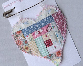Raggedy log cabin patchwork VALENTINE pin to wear all February for coat, sweater levi pocket, wherever