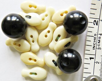Vintage BUTTONS bowling balls and pins novelty plastic for your bowling shirt