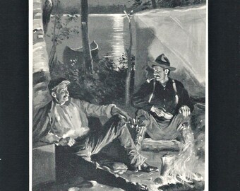 Lámina vintage de deportista de 1906: Ilustración de bosque, pesca y caza