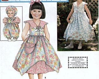 Vintage Simplicity 9094 Daisy Kingdom girl's Dress, Slip and Doll Clothes for 13" doll size HH 3,4,5,6