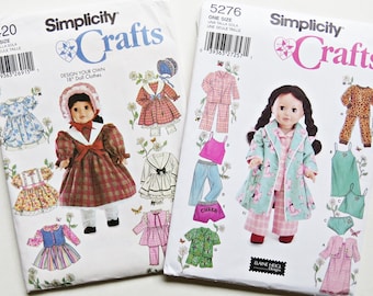 Two vintage Simplicity patterns for 18" doll clothes 5276 & 5420 uncut sleepwear and dress~up