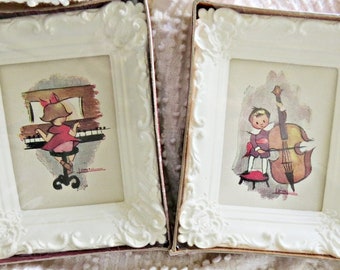 Plasterware Lithographs Collectibles Vintage Set of Three Lowell The Wee Musicians Miniature Wall Hangings
