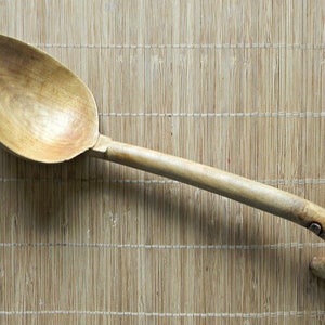 Very Vintage Long handcarved WOODEN LADLE with hook handle
