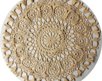 Tapete de ganchillo grande: Algodón ocre con intrincado diseño, redondo de 33 cm (13 pulgadas)