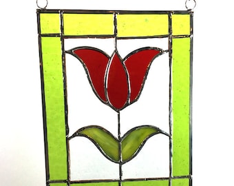 Handcrafted Stained Glass Suncatcher Red Tulip Sun Catcher