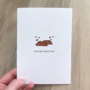 Hablemos de amor: linda y divertida tarjeta de San Valentín hecha a mano: tarjeta de felicitación de amor con diseño de comida, divertida, simple y minimalista.