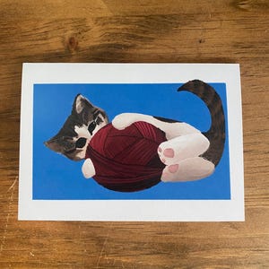 cartão de gato fofo cartão de felicitações de gatinho brincalhão presente para amantes de gatos amantes de animais de estimação gatinho colorido A7 chita