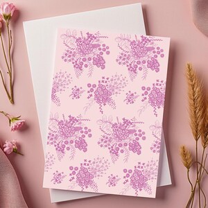Cartão de felicitações com padrão de casa de fazenda Toile Floral Romântico Elegante Cartão Delicado Minimalista Francês Country Cottage Cottagecore Estética Botânica