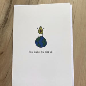 You Guac My World: linda y divertida tarjeta de San Valentín hecha a mano: tarjeta de felicitación de amor con diseño de comida, aguacate minimalista, simple y divertido