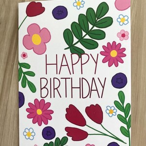 Carte florale de joyeux anniversaire - Jolie carte de voeux faite main avec un motif botanique - Idée cadeau d'anniversaire unique