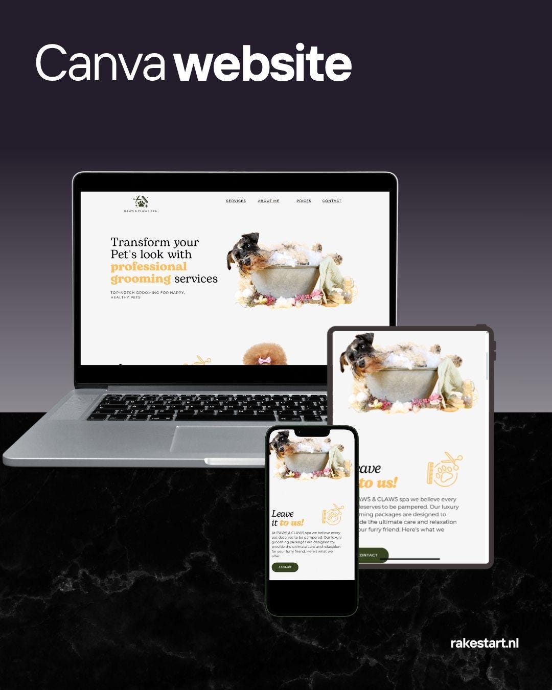 Pet Grooming Website Template Editable Canva Website for Dog Groomer