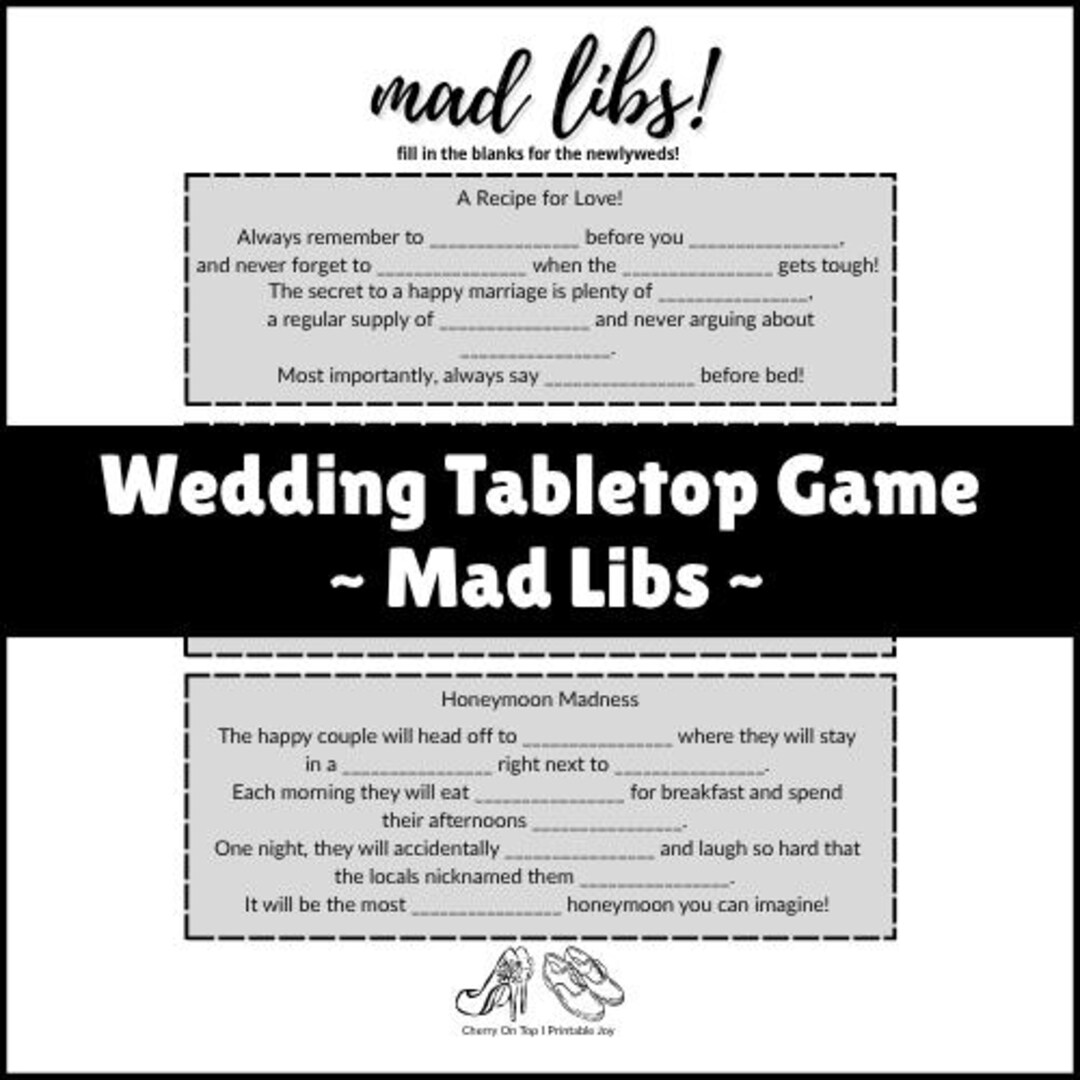 Wedding Mad Libs Game: Fun Reception Entertainment (instant Download ...