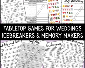 Lot de jeux de mariage à imprimer - Jeux de table de réception et kit pour brise-glace