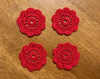 Red Spool Pin Doilies - Set of 4 - Perfect for Vintage Sewing Machines!