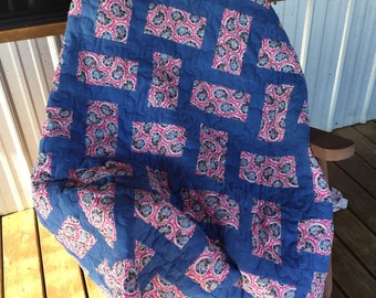 Pink Paisley and Denim Quilt