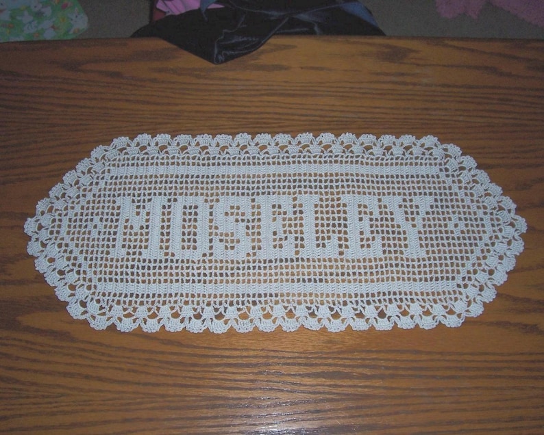 Custom Brown Filet Crochet Name Doily