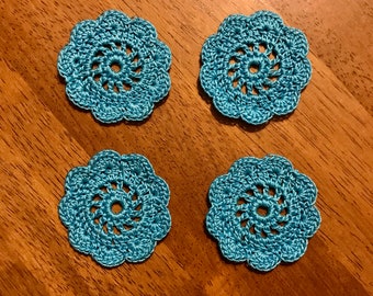 Caribbean Blue Spool Pin Doilies - Set of 4 - Perfect for Vintage Sewing Machines!
