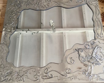 Bird mirror, rectangular Blackbird wall mirror,Pewter framed bird mirror.