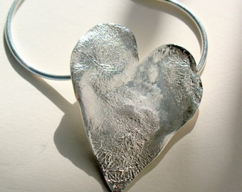 Big and bold battered Sterling Silver heart pendant