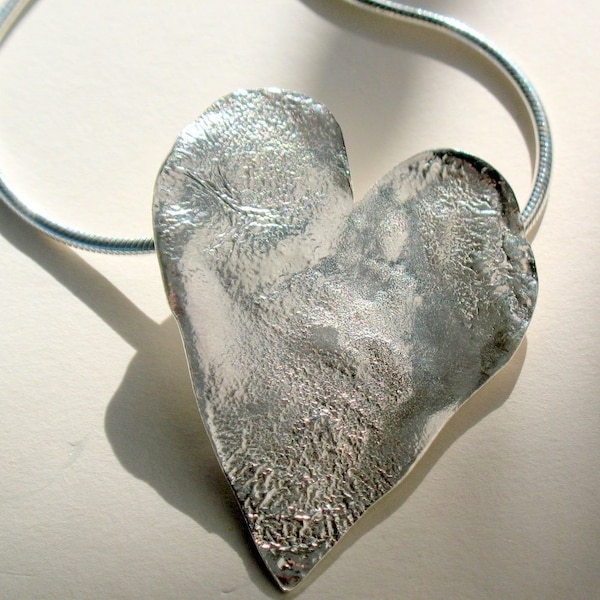 Big and bold battered Sterling Silver heart pendant