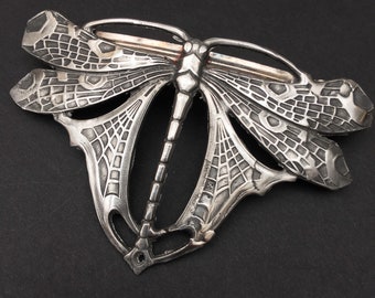Handmade Pewter Dragonfly Hair Barrette: Art Nouveau Style