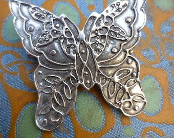 Pewter Butterfly Brooch: Art Nouveau Etched Design