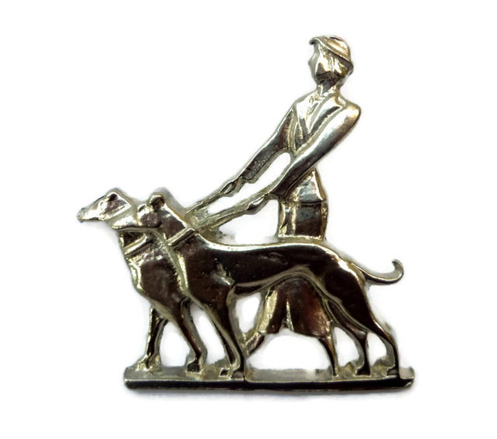 Art Deco Brooch Lady Walking Dogs Etsy UK