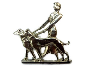 Art deco brooch, Lady walking dogs
