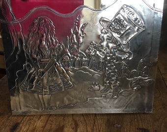 Alice in Wonderland Mirror: Handcrafted Pewter Cheshire Cat & Mad Hatter