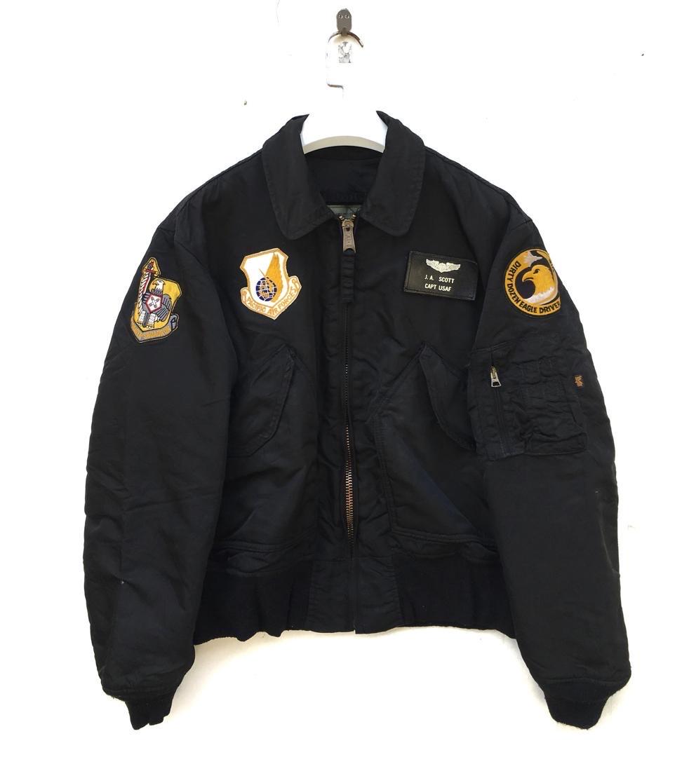 Vtg 90s Alpha Industries Ma-1 Usaf Squadron Fighter All Patch Logo