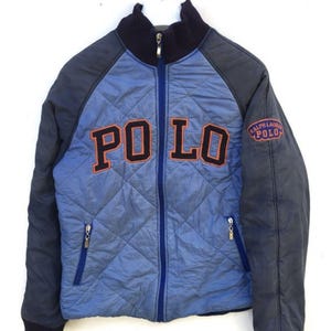 Vtg 90s Polo Ralph Lauren quilted down jacket POLO spell out logo