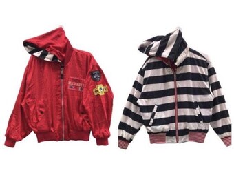 Vtg 90s MILD BOYS CLUB reversible satin and cotton patch logo design bomber jacket