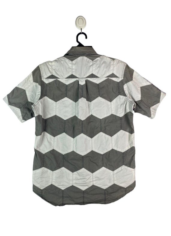 Vtg 90s Devilock hexagon patchwork button up shir… - image 4