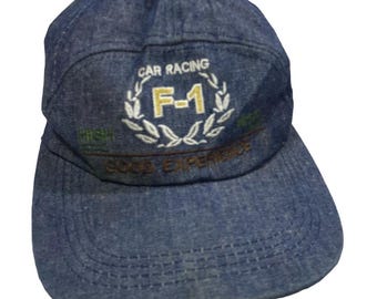 Vtg 90s F-1 Car Racing motorsport denim trucker hat